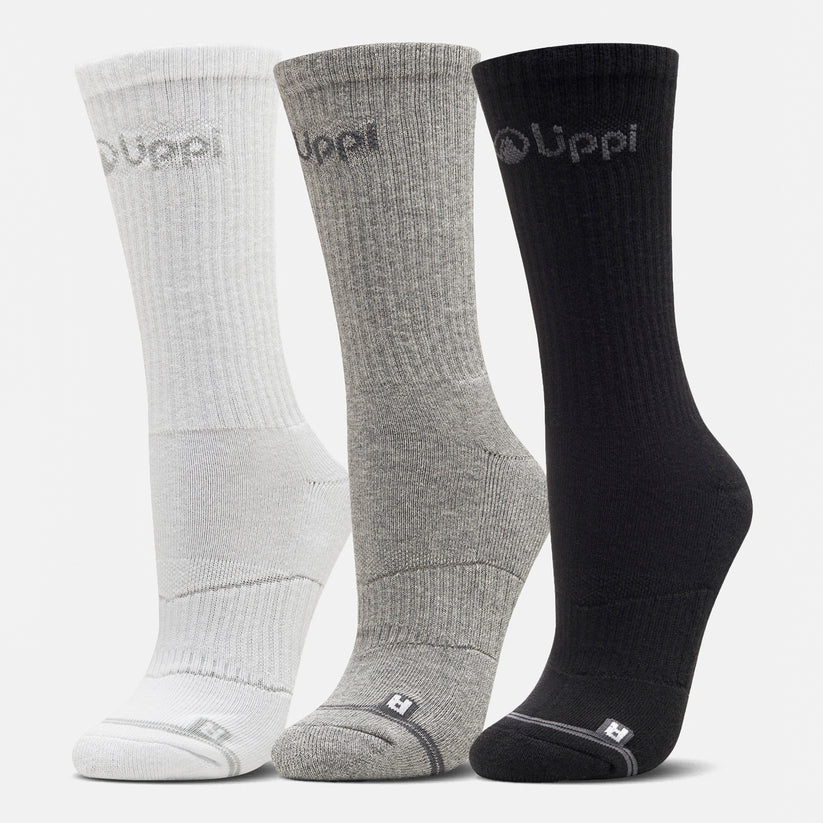 Calcetines Unisex Logo Lippi Pack Long - Color: Negro / Blanco / Gris