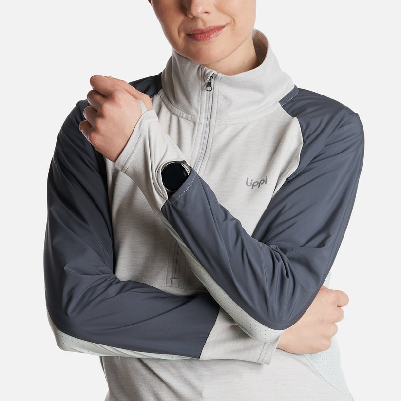 Miniatura Poleron Mujer Egger 1/4 Zip Melange - Color: Gris