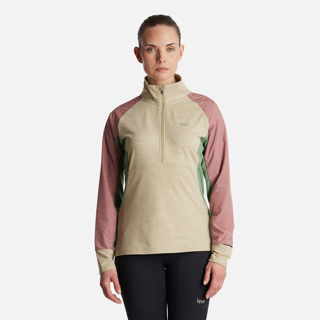 Miniatura Poleron Mujer Egger 1/4 Zip Melange - Color: Beige