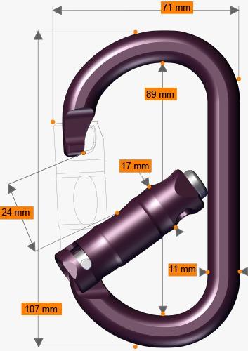 Mosquetón Aluminio Oval 3 Tiempos 24kN RockO Orca-Lock (C3-O)  -