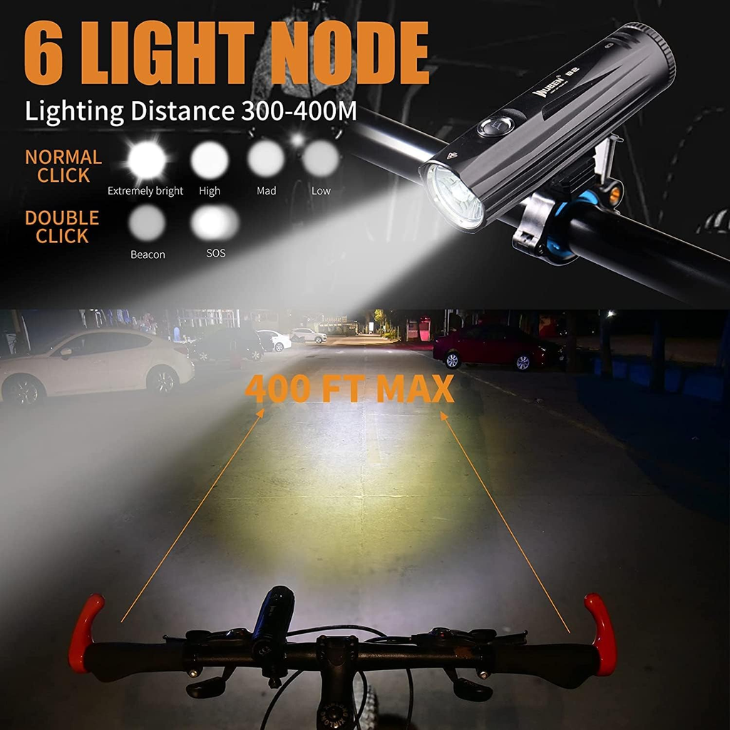 Miniatura Luz Delantera Para Bicicleta Led Recargable 1300 Lúmenes -
