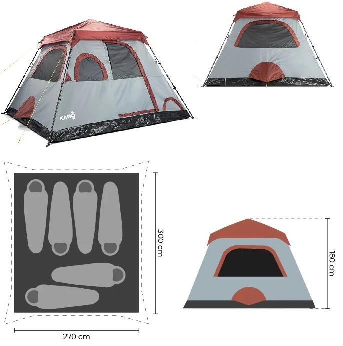 Carpa Automática Enco 6 Personas  - Color: Gris-Rojo