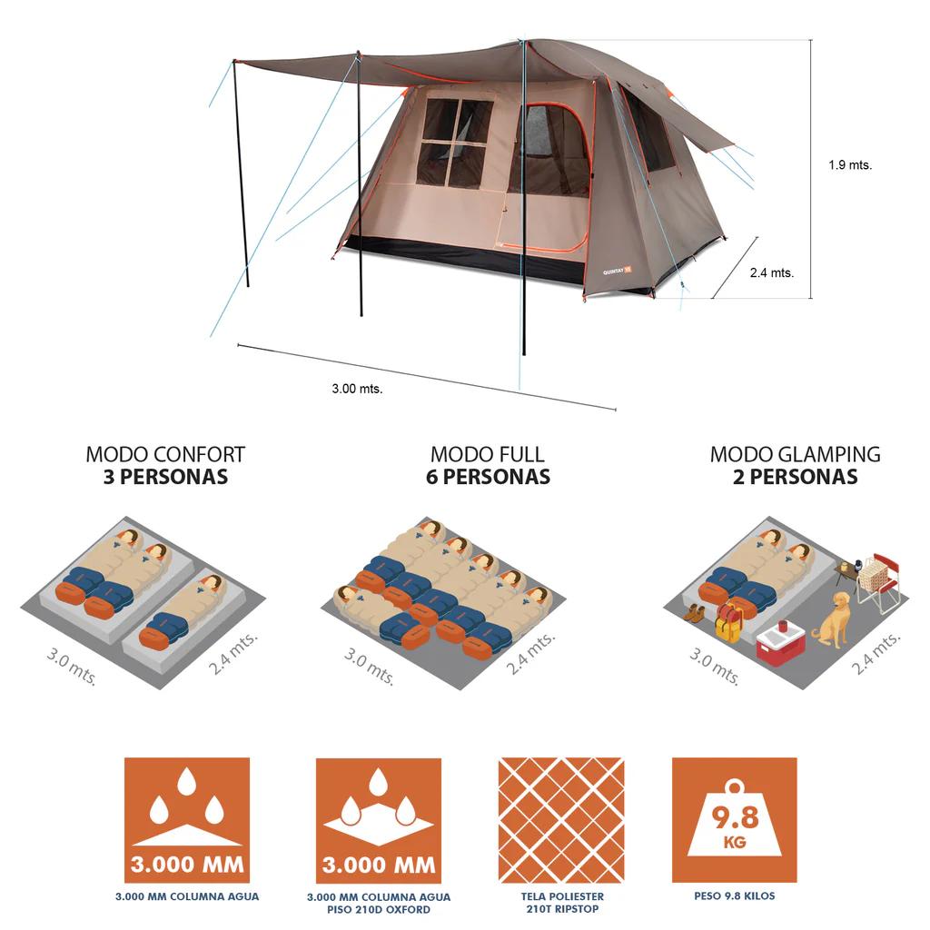 Miniatura Carpa Quintay Vi 6 Personas 3000 Mm Cubre Techo Largo -