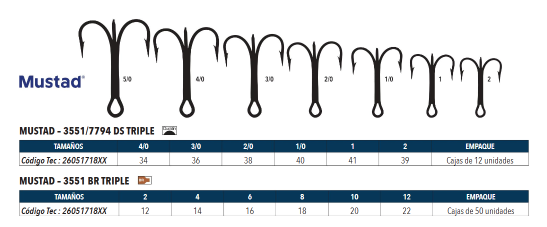 Anzuelo Triple 3551-DS/3549DS Durasteel - Caja de 50 Unidades