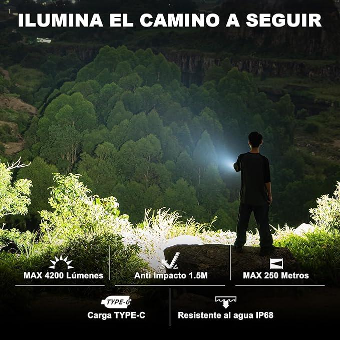 Miniatura Linterna Recargable T70 4200 Lumens - Color: Negro