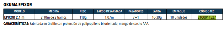 Caña Okuma Epixor 702 2,10M -