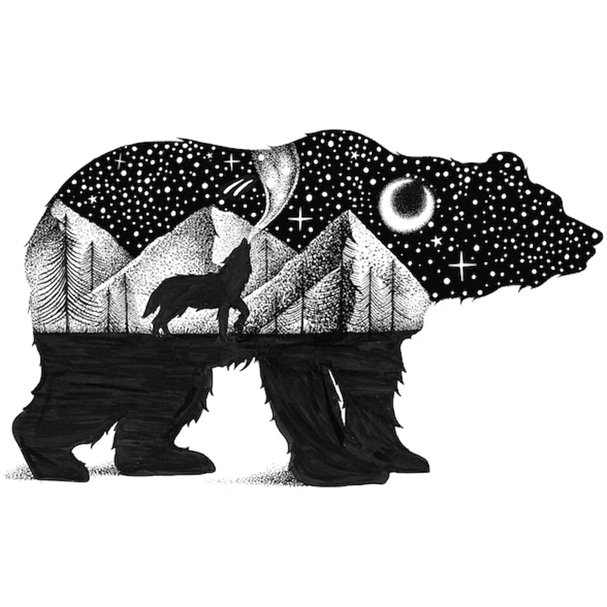Calcomanía Oso y Lobo