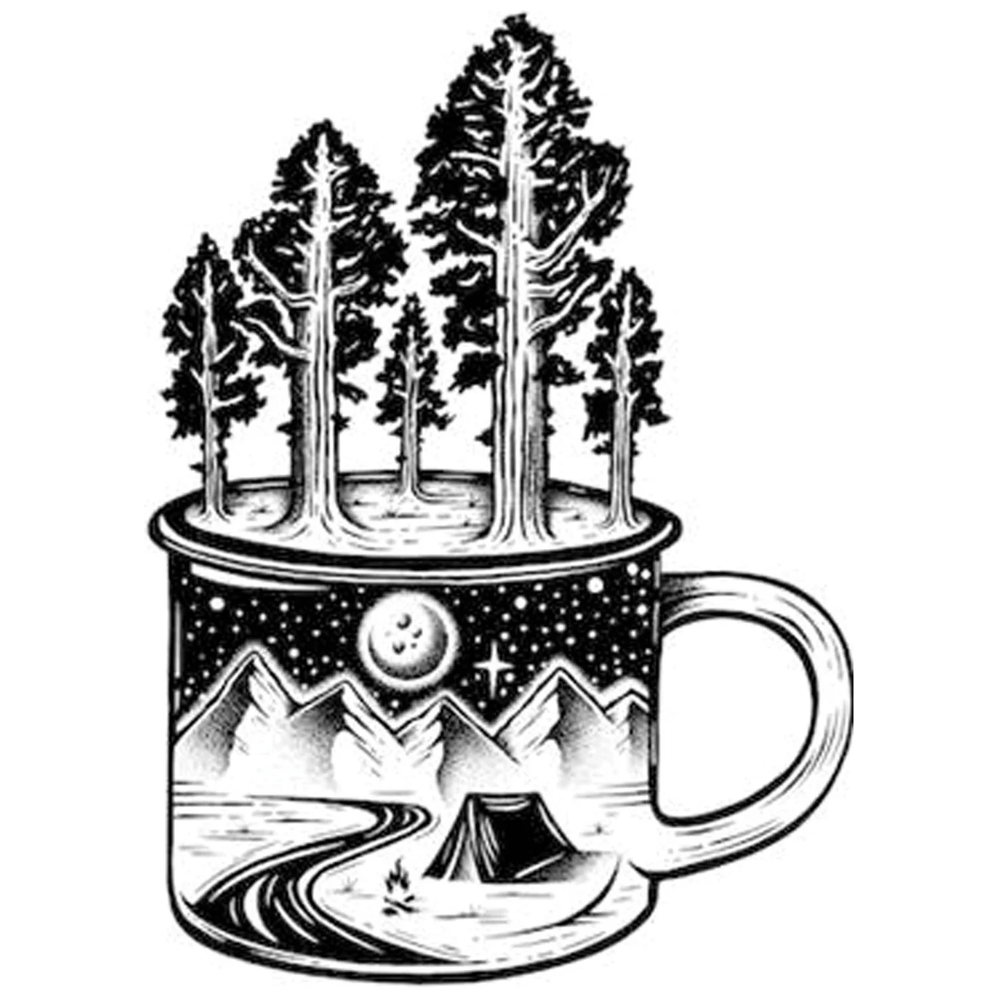 Calcomanía Taza de Camping Montañas