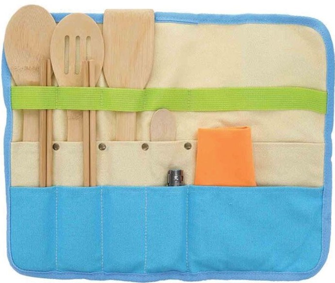 Set De Cocina Camp Kitchen Roll-Up Con Utensilios De Bambú Para Camping
