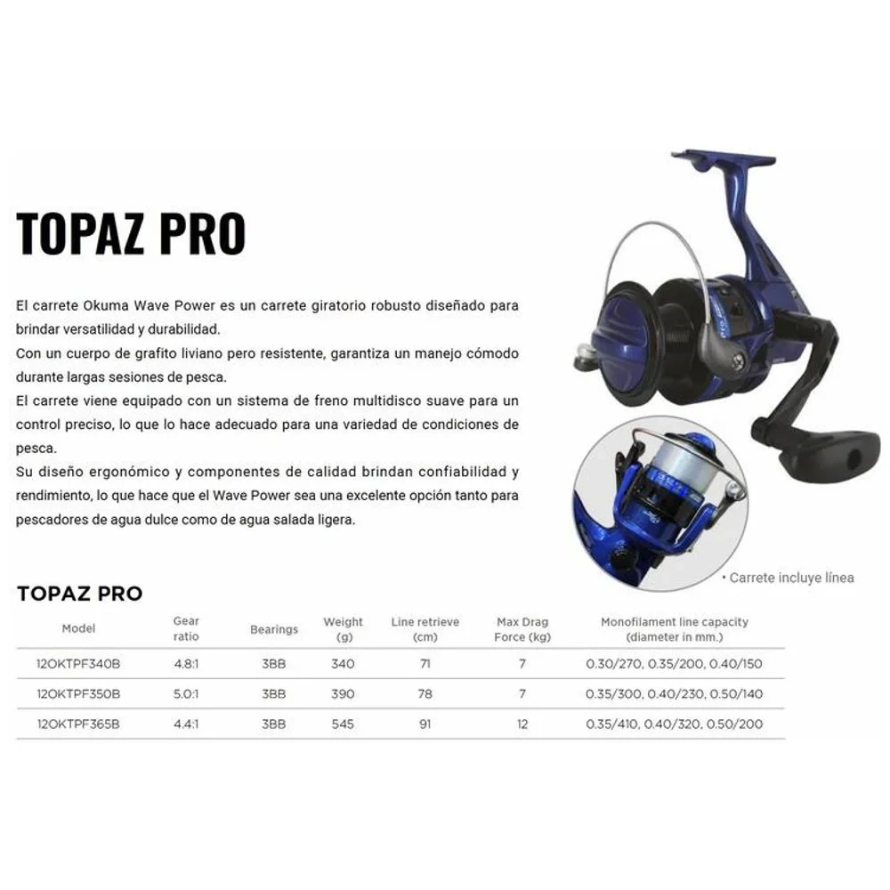 Carrete Topaz Pro 80 SP 3 Rodamientos