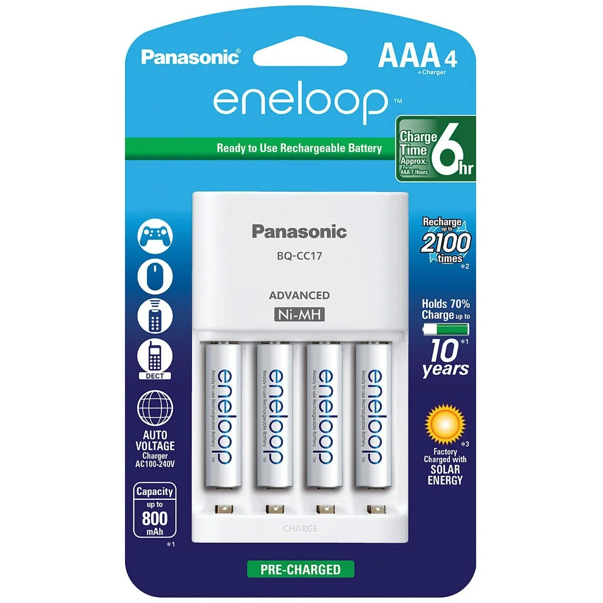 Cargador Eneloop con 4 Pilas AAA