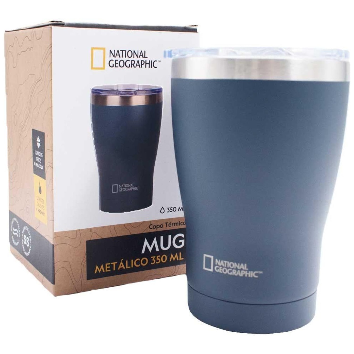 Mug Acero Inoxidable Tapa Transparente Rosca 350ml