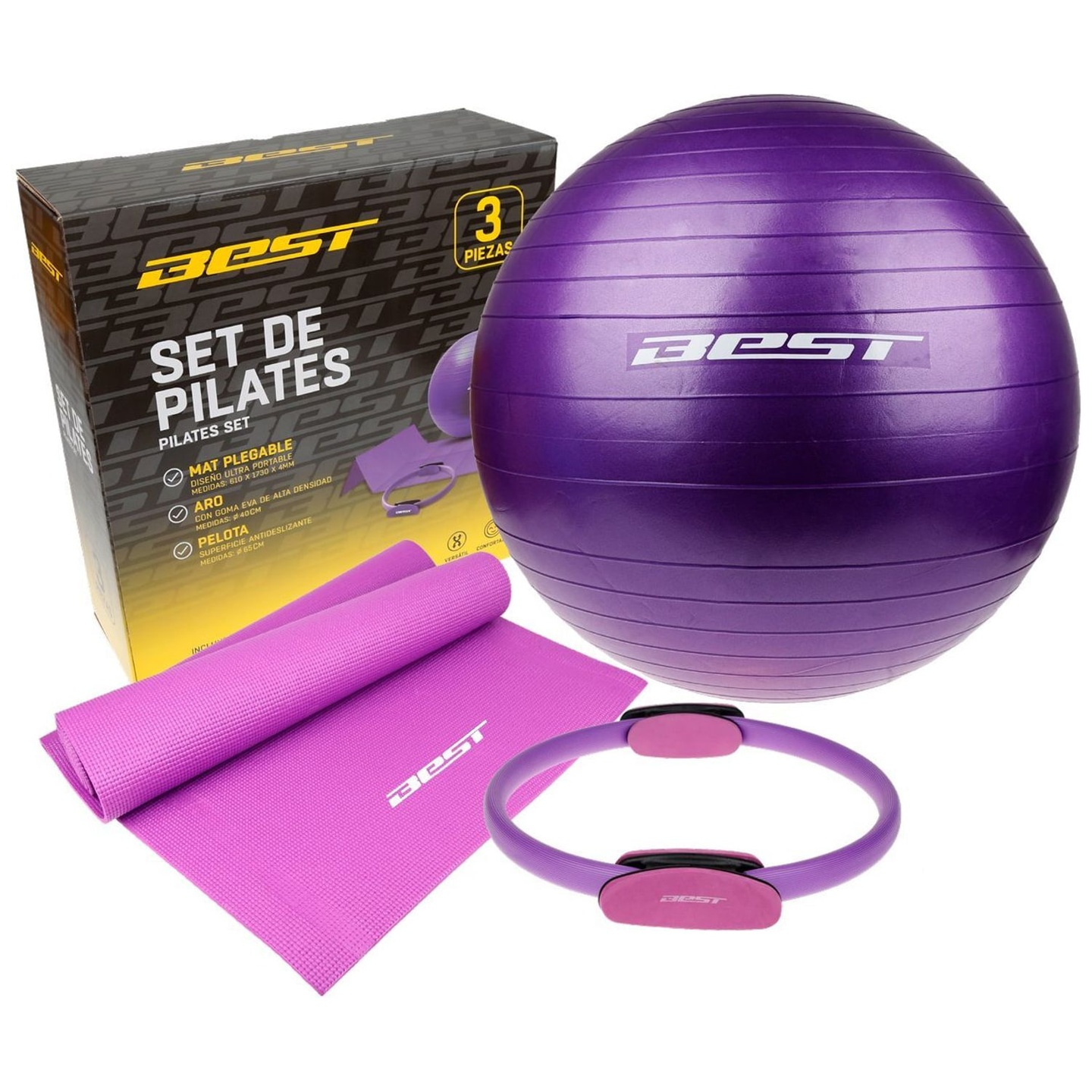 Set de Pilates Best con Aro, Pelota y Mat de Yoga
