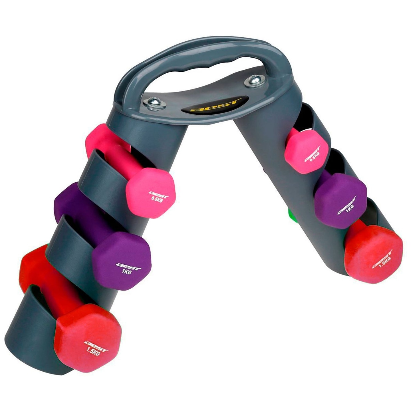 Set de Mancuernas de Neopreno Best 0,5-1-1,5 kg con Soporte