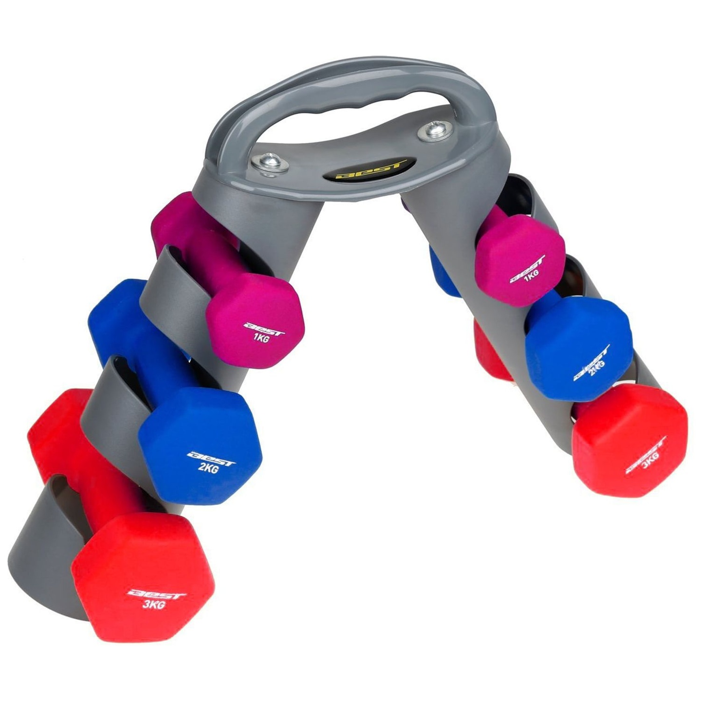 Set de Mancuernas de Neopreno Best 1-2-3 kg con Soporte