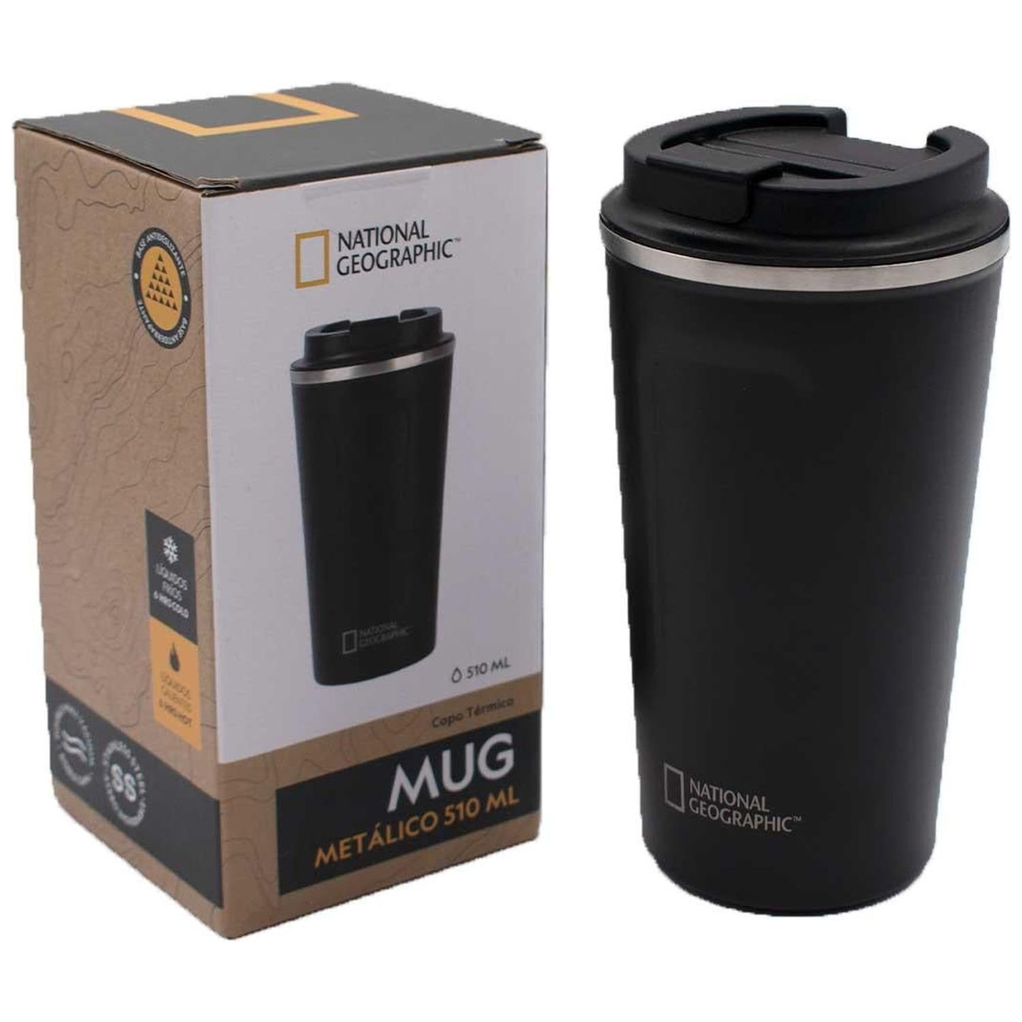 Mug Acero Inoxidable Tapa Flip Antideslizante 510ml